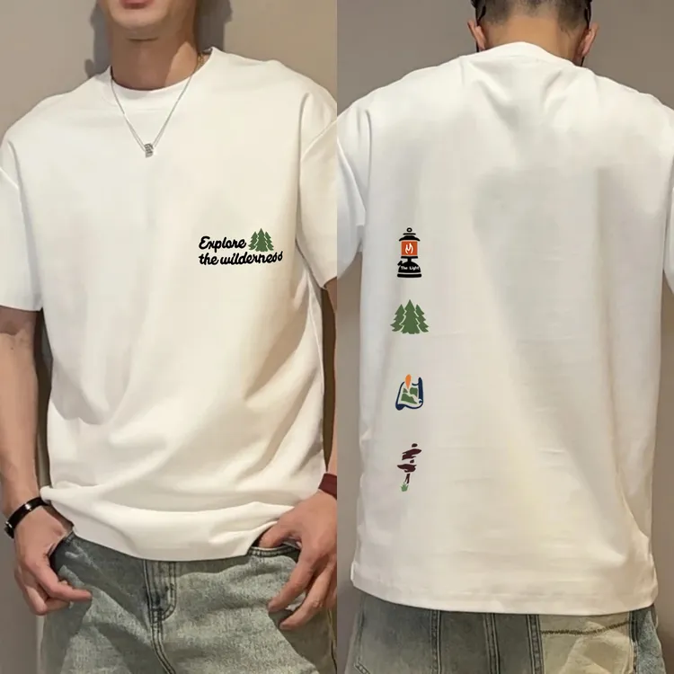 男短袖t恤重磅纯棉潮流设计感ins风印花宽松圆领休闲个性小众T恤