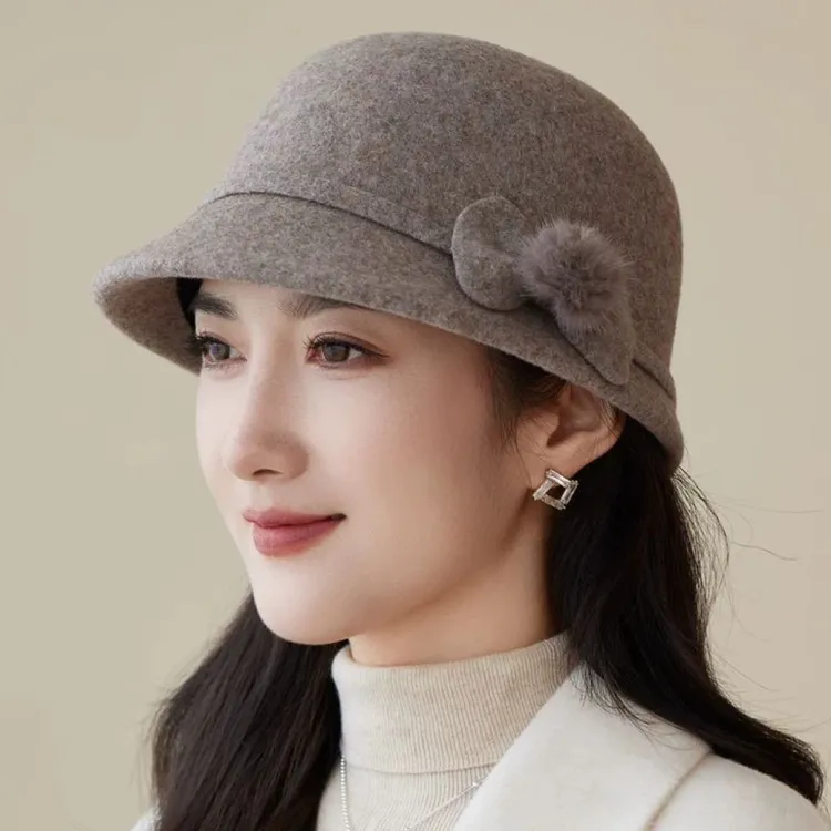 10秋冬天中老年羊毛呢渔夫帽女士时尚洋气保暖盆帽复古百搭礼帽