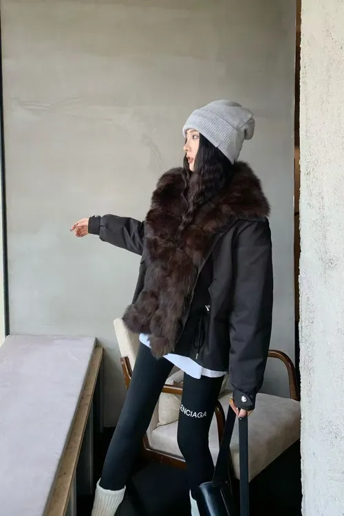 保暖女三色狐狸毛毛领可拆卸气质百搭时尚款皮草外套