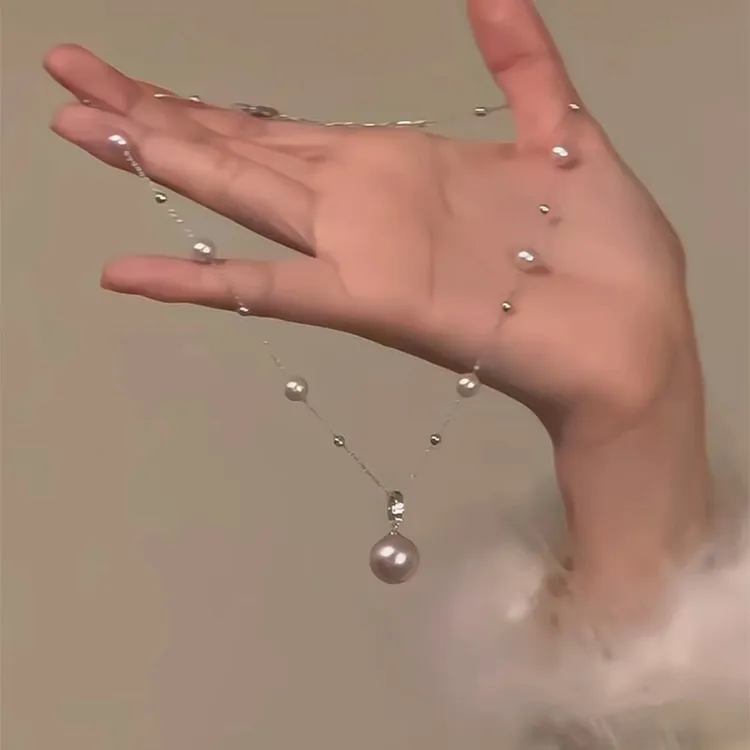 铜合金仿珍珠项链 法式高级感满天星吊坠女简约时尚百搭款锁骨链