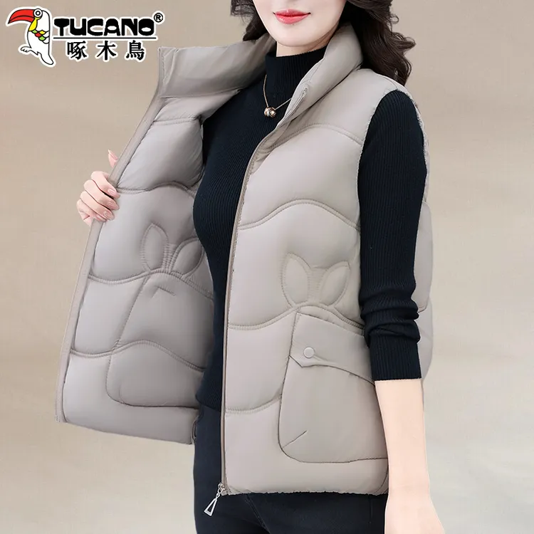 啄木鸟棉马甲女款2025新款秋冬外穿妈妈洋气短款坎肩马夹立领外套