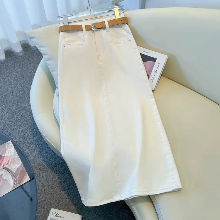 拉夏贝尔牛仔半身裙女2025夏季新款浅蓝色包臀裙中长款a字直筒裙