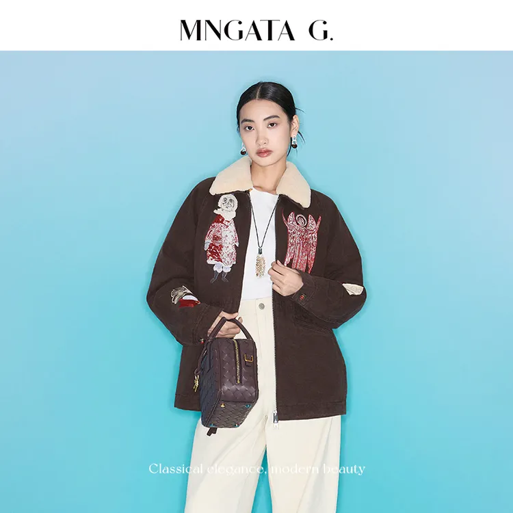 MNGATA G.宫小妍【旷野人生】立体趣味刺绣休闲百搭秋冬外套5090163