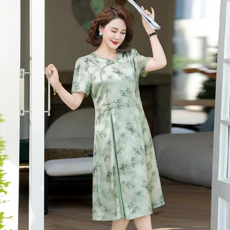 恒源祥彩羊妈妈夏装改良旗袍连衣裙2025新款洋气中老年女夏季国风