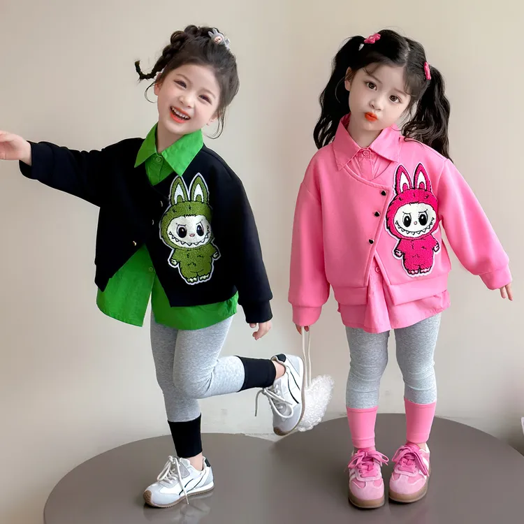 儿童秋装衬衫假两件套装2025新款洋气女童春秋季拉布布小女孩衣服