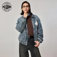 帕拉丁冬季男款上装鸢尾花满幅图案牛仔棉服1011864