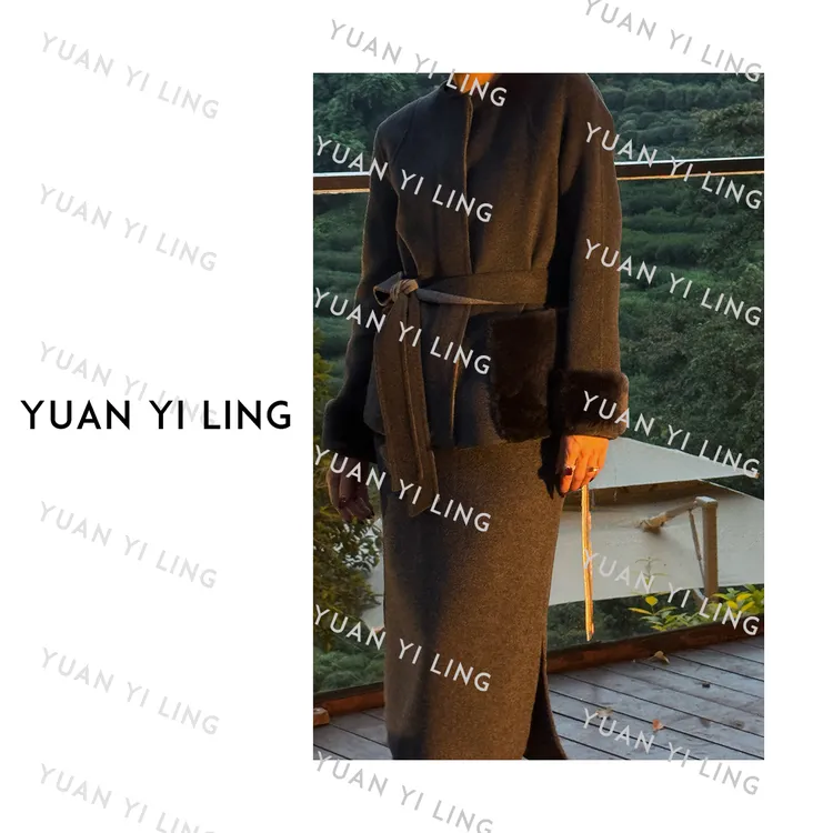袁艺灵【F家奢品】澳毛山羊绒桑蚕丝美利奴羊皮毛一体双面呢大衣