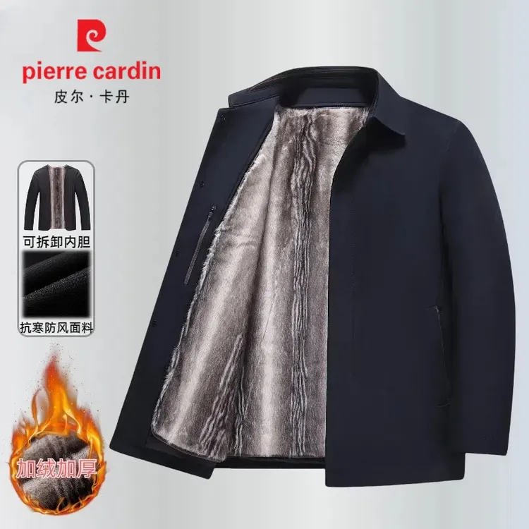 加厚加绒活里活面秋冬季新款保暖防貂绒中年外套休闲夹克爸爸装