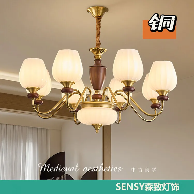 法式中古风客厅吊灯美式复古实木卧室餐厅灯欧式大气别墅大厅主灯
