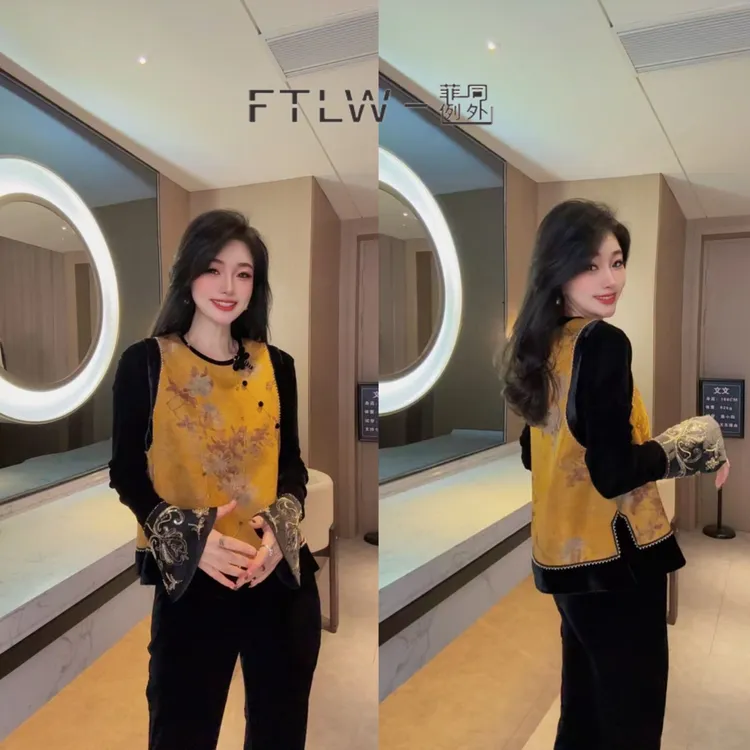 板熙FTLW-【姊陌繁花】高级感气质时尚优雅女装马夹-3856