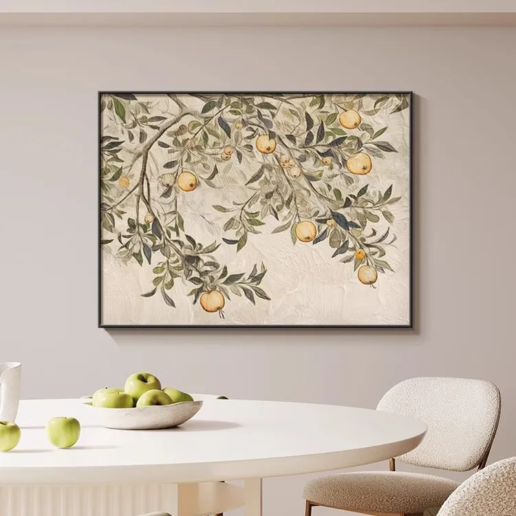 法式奶油风餐厅墙壁挂画平安果横版艺术客厅沙发背景墙装饰画高端