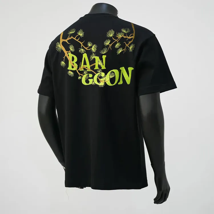 迎客松植绒刺绣t恤男款夏季美式高街潮牌短袖青美式植绒印花T恤