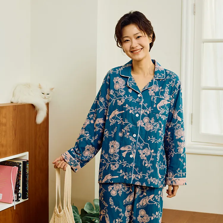 有斐/Youfeel 双层纱色织喜上眉梢家居服女款秋冬睡衣简约