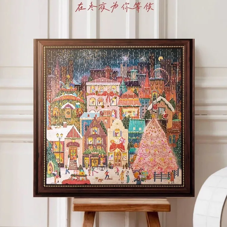 【官方正版】初雪之夜冬日之灯500片拼图金箔相框量身定制圣诞主题
