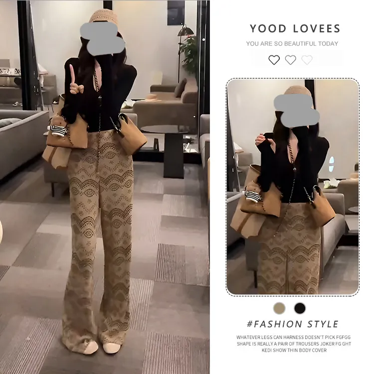 韩系御姐风套装女修身气质上衣2025超火穿搭一整套新款印花阔腿裤