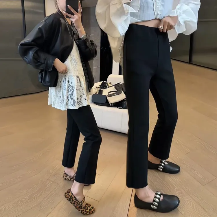 韩版显瘦弹力小黑裤秋季高腰小直筒九分裤百搭休闲裤子气质烟管裤