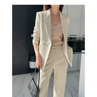 【8558套装-YR】新款休闲西装套装时尚气质杏色毛呢气质套装