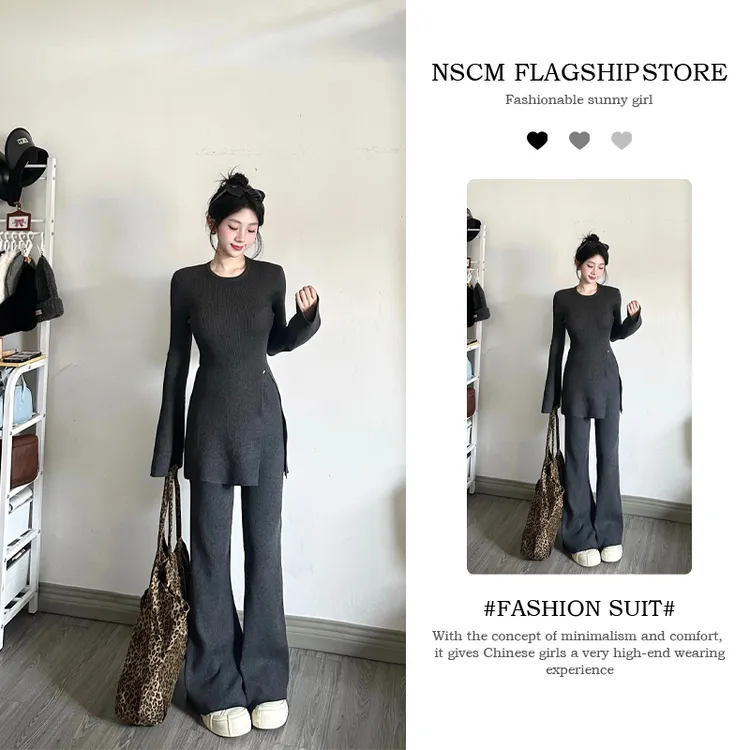NSCM套装修身时尚酷飒风女装高级感裤子长袖黑色套装新款气质秋季