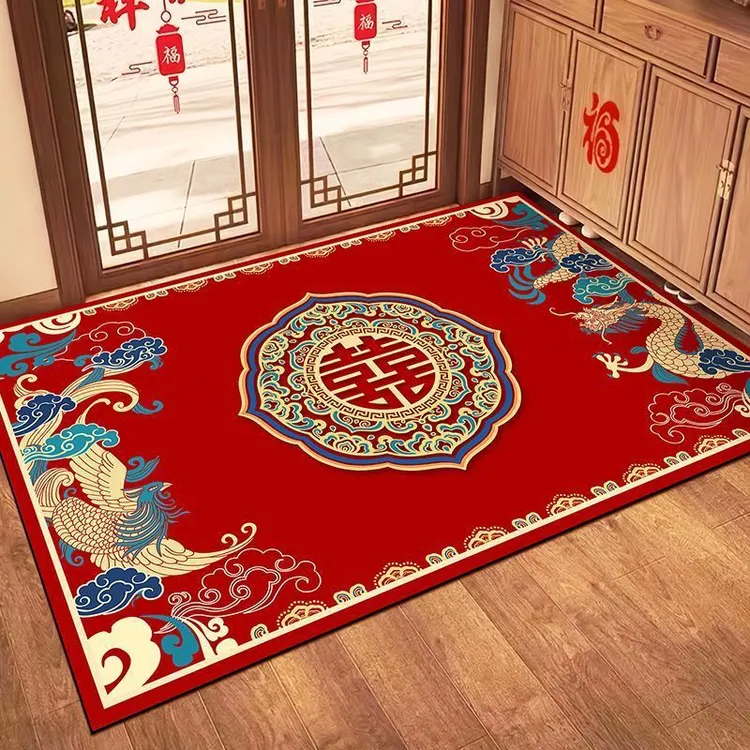 喜字结婚门口地垫入户门垫喜庆红色进门玄关脚垫婚房布置地毯家用