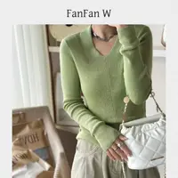 FANFAN W升细美丽诺鸡心领针织打底衫显瘦长袖针织衫