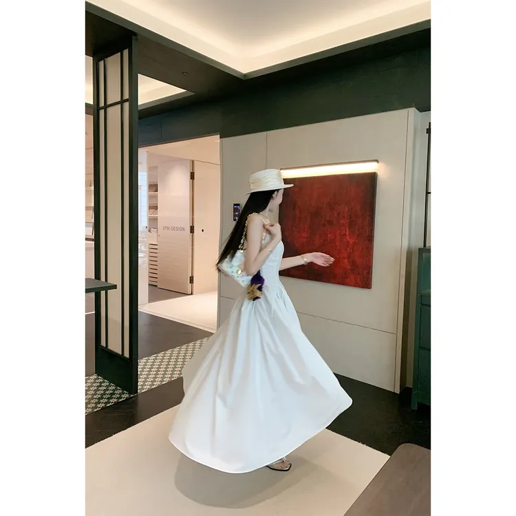 毛妮LADIESFIRST【泡沫之夏】U领无袖连衣裙女夏季系带长裙L1924