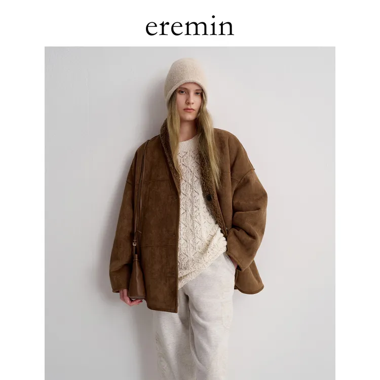 DE Mincollection翻毛两穿外套/复古麂皮羊毛翻领两面穿外套56135