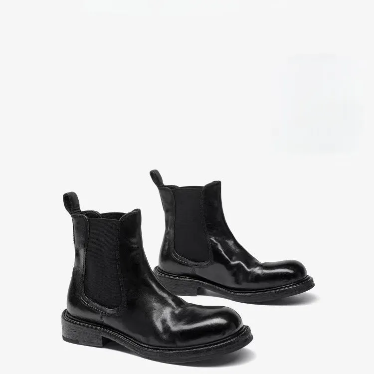 【聚新汇】3392-3秋冬水洗牛皮真皮大底通勤靴子真皮时尚经典