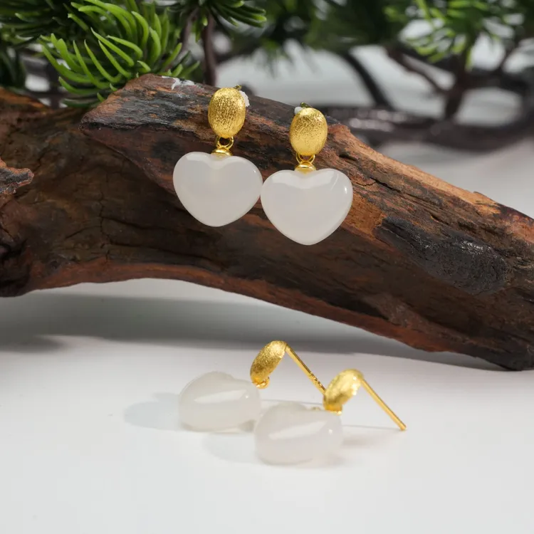 【小北严选】S925银镶嵌和田玉耳钉【多样性发一件】-WH182X103