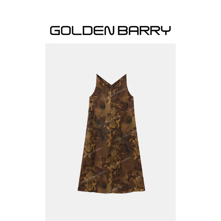 GOLDENBARRY「晚棠旧画」度假吊带A版连衣裙306066