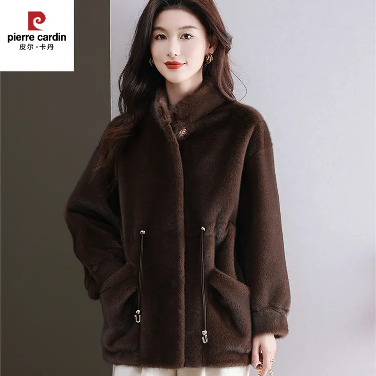 皮尔卡丹水貂绒外套女洋气时尚高端百搭皮草大衣开衫2025新款毛衣