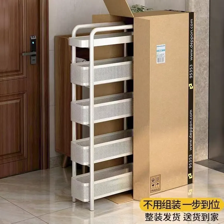 免装厨房金属置物小推车窄缝美甲美容店咖啡店专用夹缝抽拉收纳架