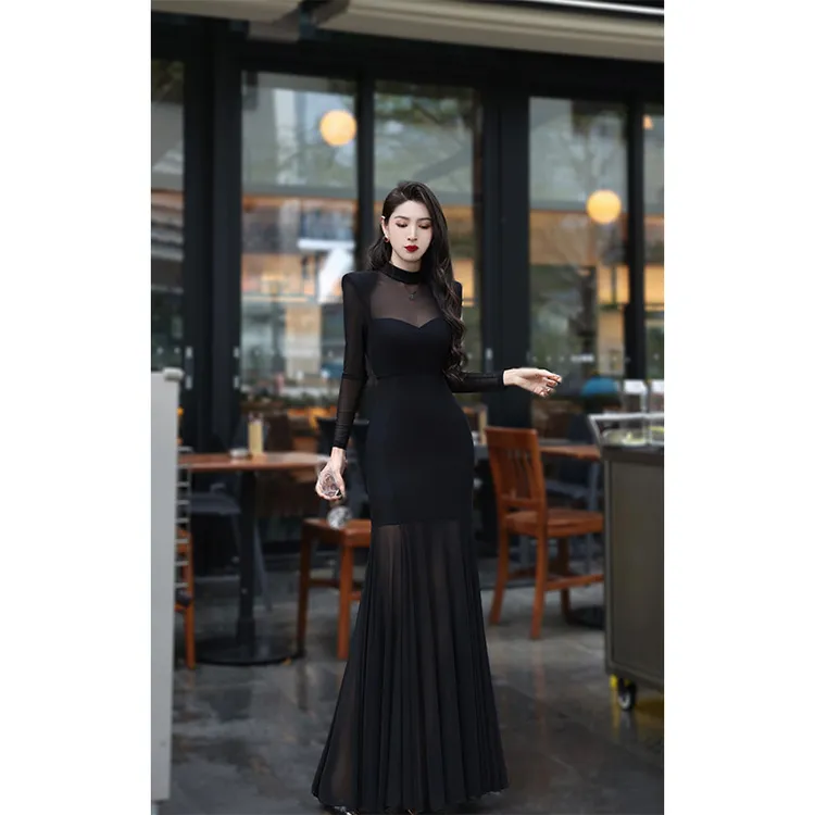 德国【尤克菲儿】原创高定网纱拼接罗马纹气质高腰优雅鱼尾连衣裙