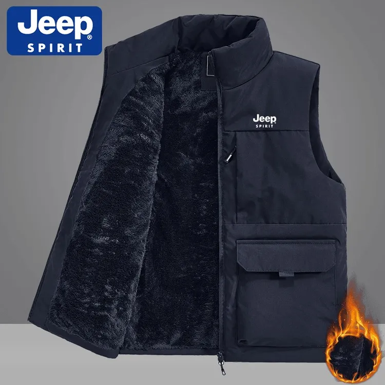 JEEPSPIRIT吉普马甲背心男秋冬季立领工装加绒加厚大码坎肩外套男