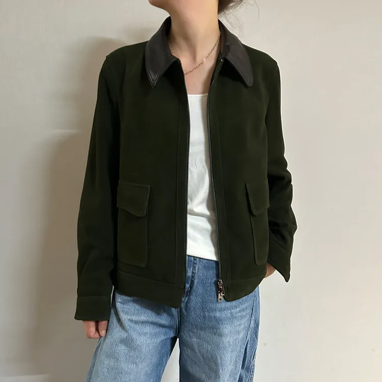 福利特价！ 女装进口羊皮绒面短款真皮女士夹克翻领口袋外套