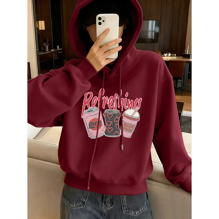 2026新年衣服加绒加厚短款连帽卫衣女厚款保暖小个子ins潮牌外套