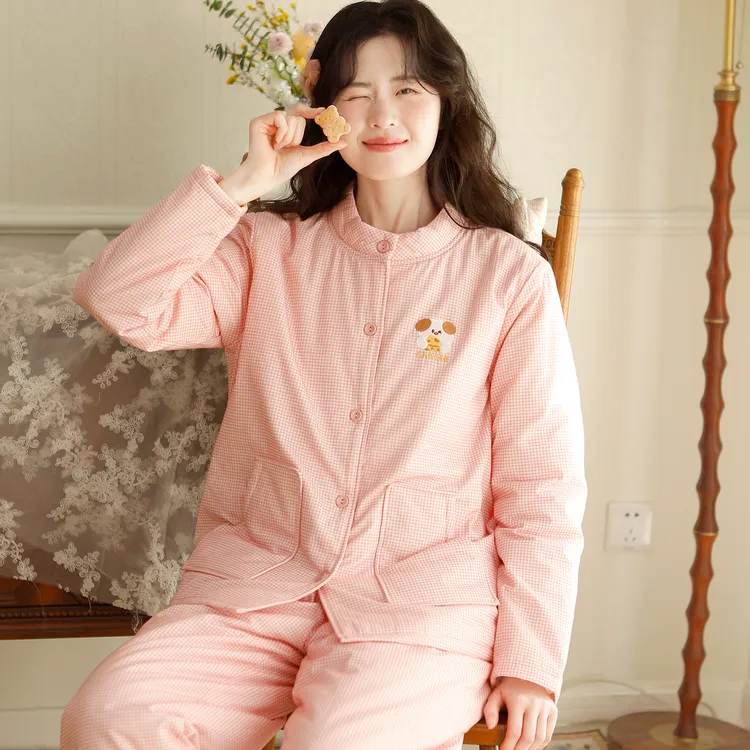 『眠岛』冬季棉袄睡衣女超厚保暖三层夹棉羊羔绒可外穿家居服套装