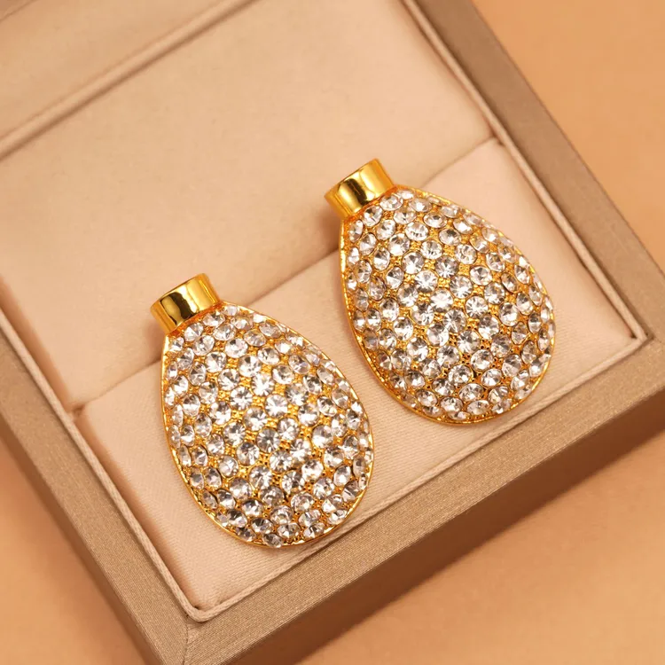 铜合金合成锆石耳饰 法式椭圆耳环女时尚小众轻奢高级感耳饰ins