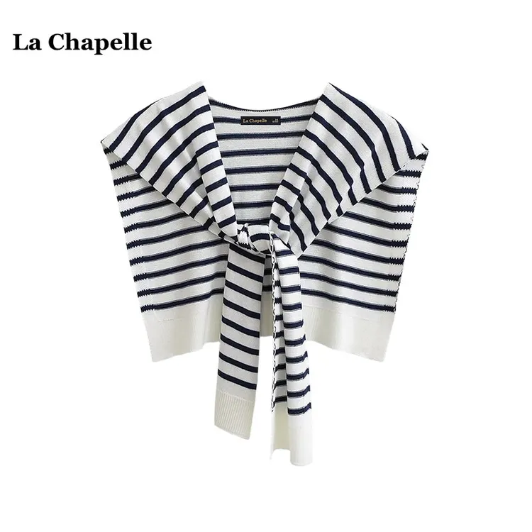 拉夏贝尔 La Chapelle外搭条纹针织披肩女空调房办公室护颈坎肩