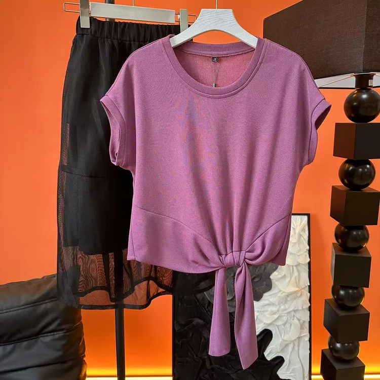 C053  夏新款网红同款T恤女宽松显瘦百搭纯色➕半裙两件套