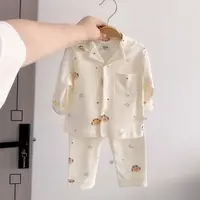 A类男童女童纯棉宝宝翻领家居服套装儿童四季款无骨睡衣分体套装