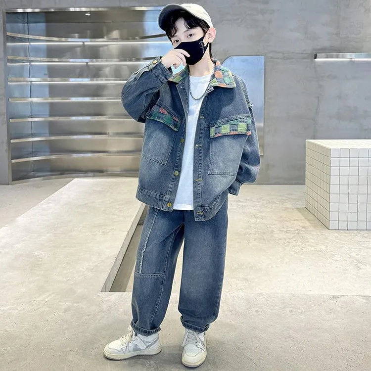 儿童装男童秋装套装2024新款春秋款大童牛仔男孩运动秋季酷帅气潮