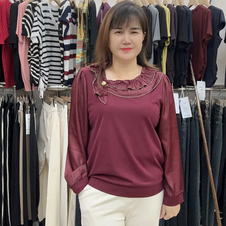 T恤纯色女士显瘦木耳领泡泡袖百搭36710