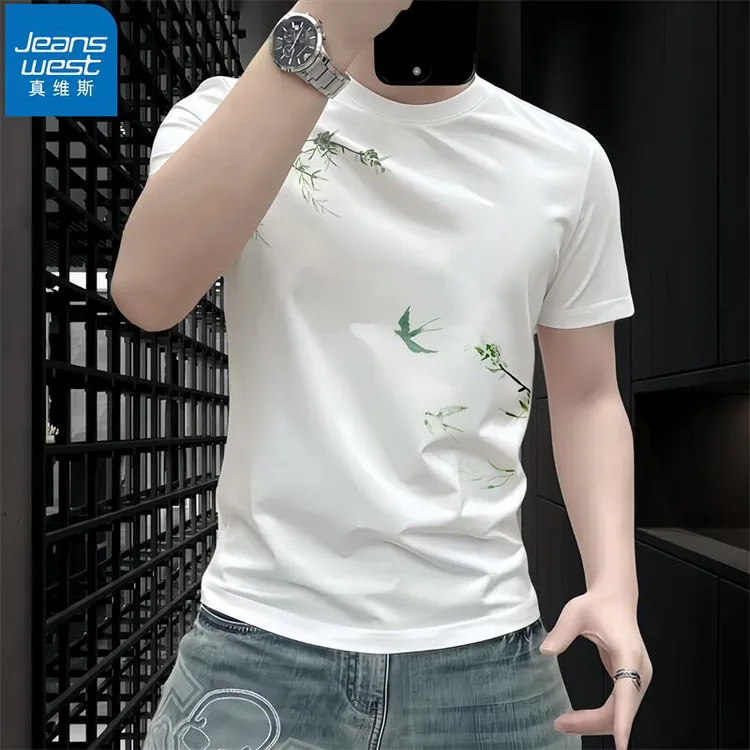 真维斯Jeanswest夏季新款中国风休闲男士短袖t恤设计感印花上衣潮