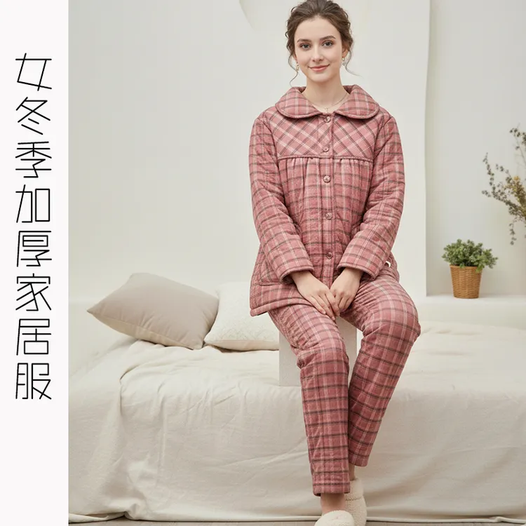 25冬季新款麦可将女士加厚保暖夹棉睡衣套装家居服可外穿8265