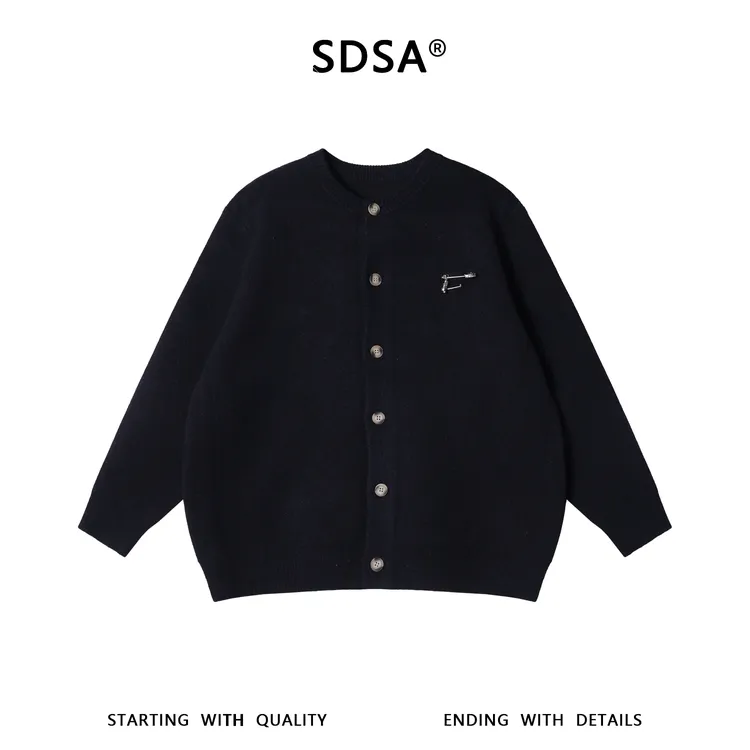 SDSA男士秋冬新款痞帅男装重工十字珠子纽扣开衫圆领毛衣百搭时尚