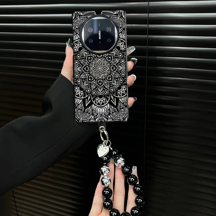 适用华为matex5手机壳暗黑图腾小羊皮折叠壳全包简约