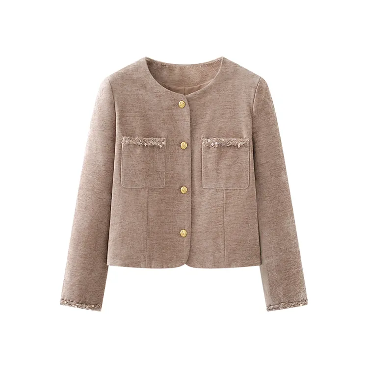 老钱风！简约气质有质感 纯色亮片小香风外套显瘦正肩 上衣