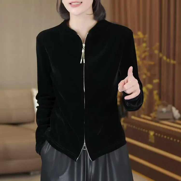 洋气百搭显瘦丝绒外套女2025秋季流行潮流时尚百搭上衣欧货高级感