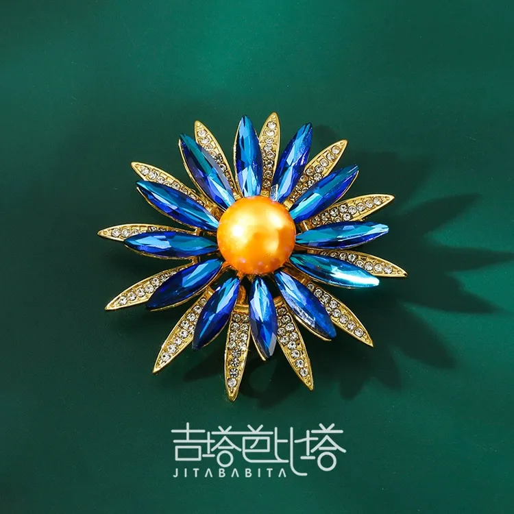 合金合成锆石胸针 民族风胸针领针蓝色国风大号气质百搭 SP-001