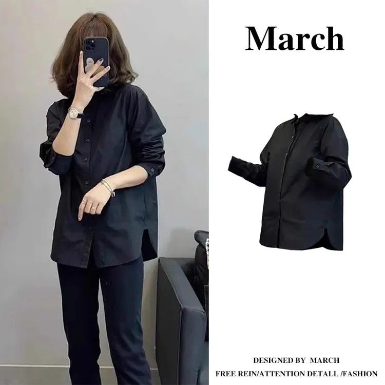 欧若风百搭长袖衬衫女2025春季新款大码胖mm遮肉休闲衬衣上衣5684